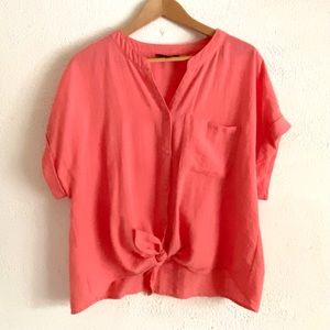 Tahari Front Tie Coral Rayon Blouse